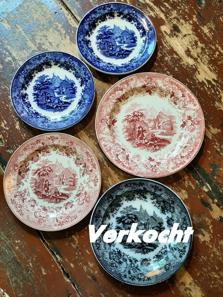 4 vroege borden Petrus Regout MONTAGNE 2 x rood en 2 x blauw, Ophalen of Verzenden