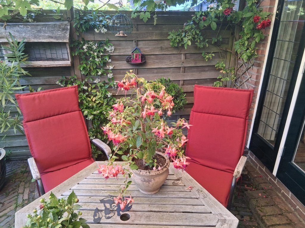 Twee rode tuinkussens, Tuin en Terras, Ophalen, Gebruikt
