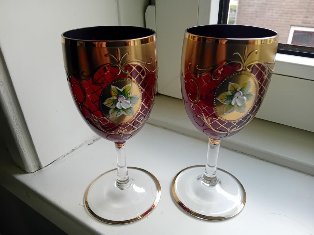 2 Antieke Wijnglazen, Antiek en Kunst, Antiek | Glas en Kristal, Ophalen of Verzenden