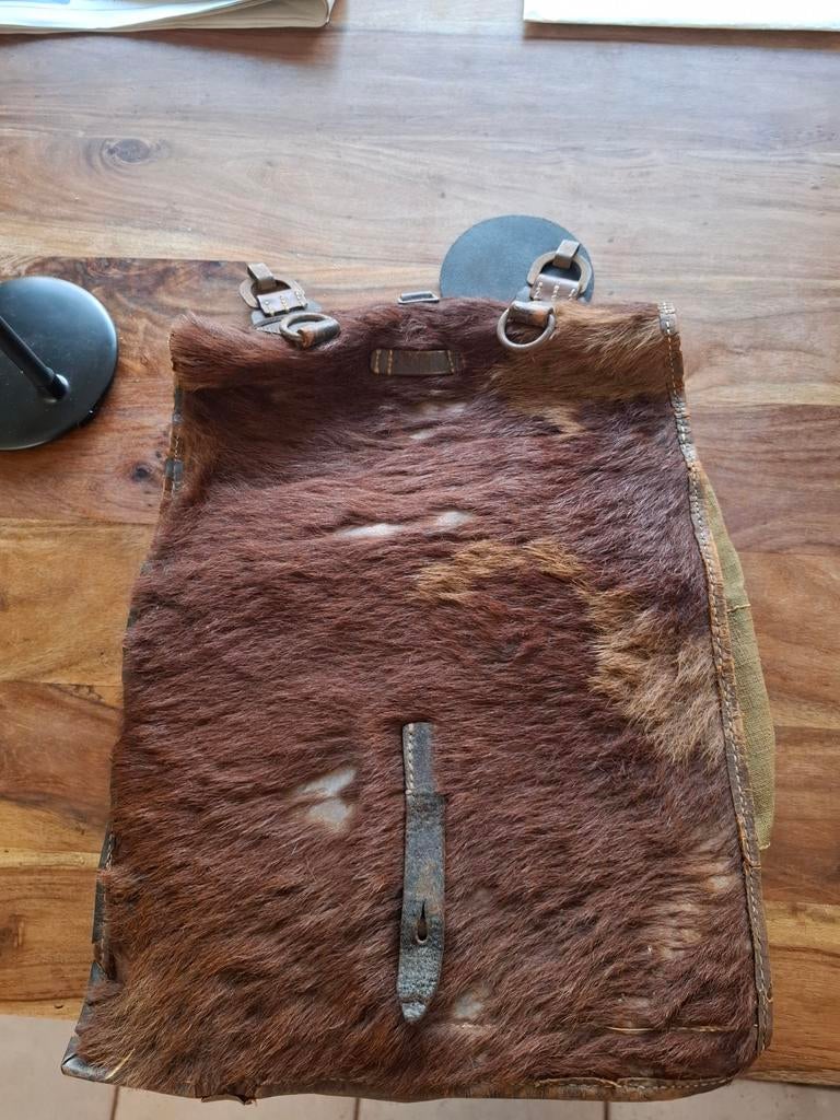 Vintage leren tas met vacht - Duits wo 2, Ophalen of Verzenden