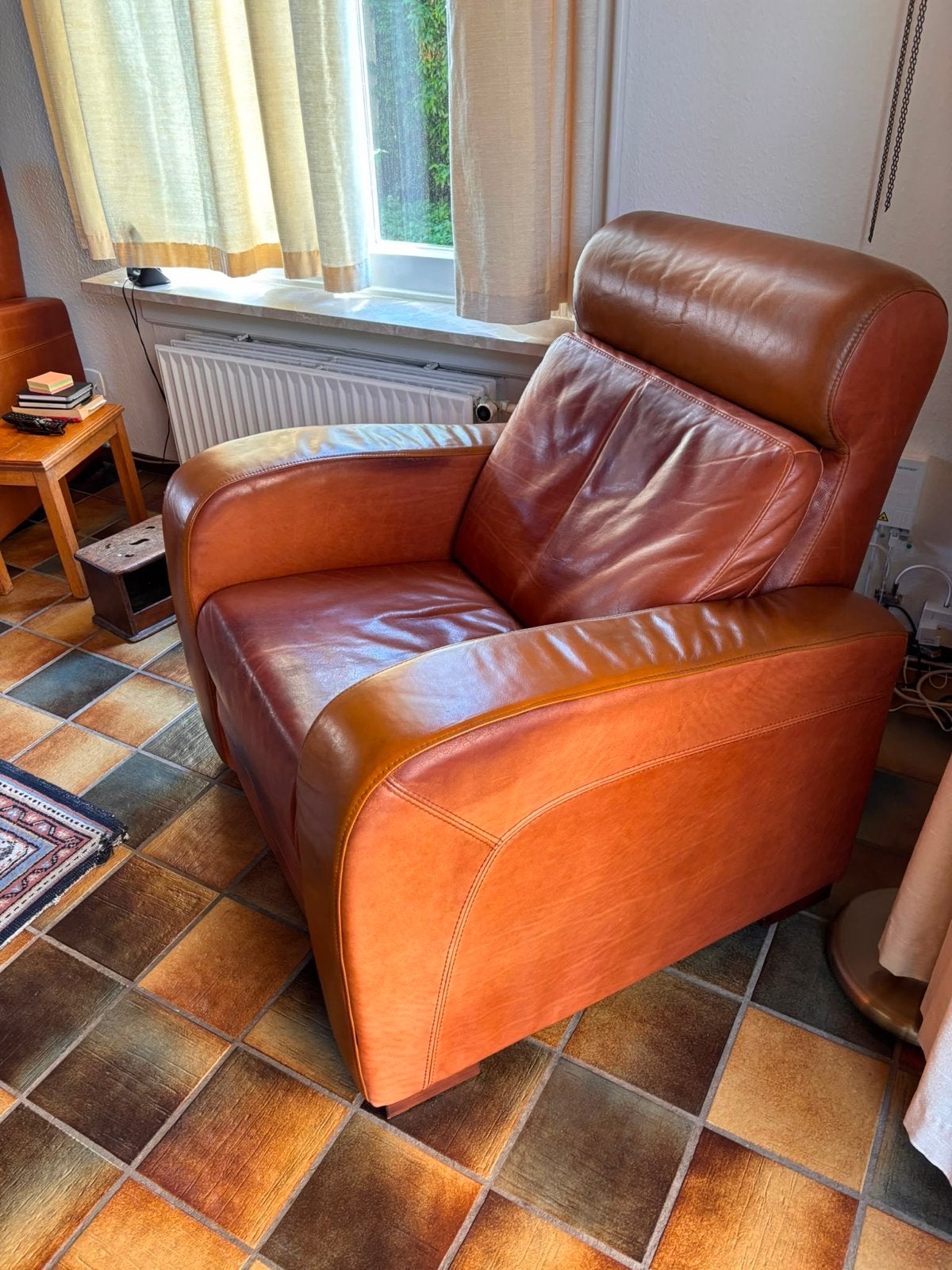 Comfortabele leren relaxfauteuil - Bruin 2 stuks, Ophalen, Gebruikt, Leer, 75 tot 100 cm