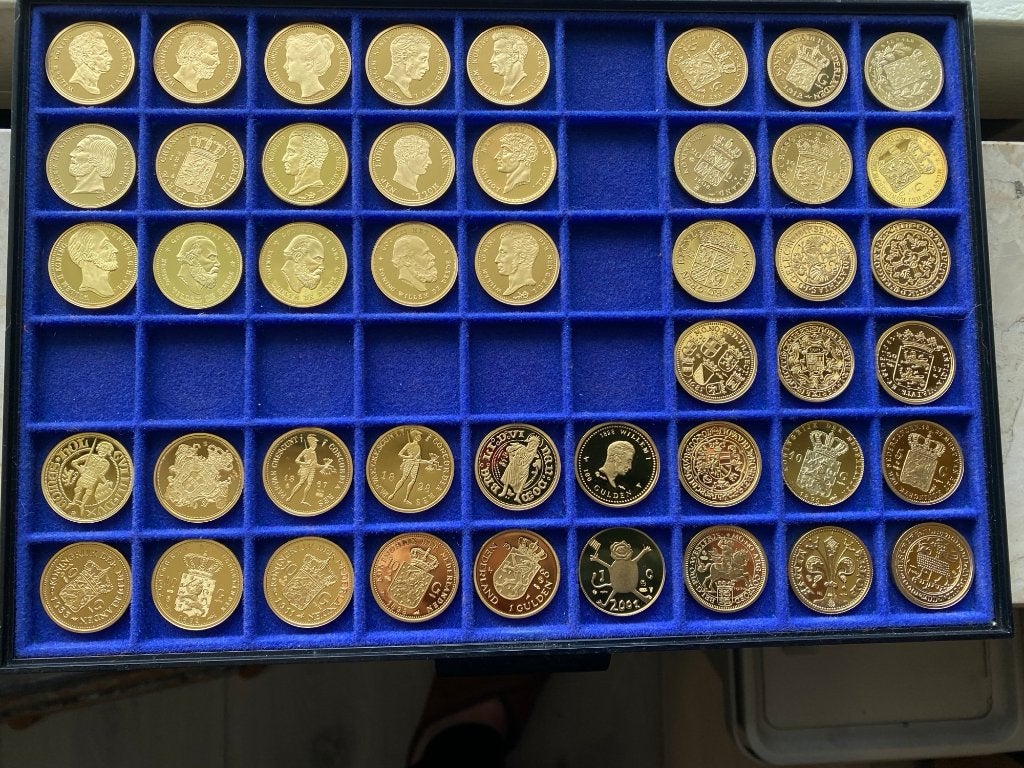 Verzameling Nederlandse Gulden Munten (Replica's), Postzegels en Munten, Setje, Goud, Ophalen of Verzenden, Koningin Wilhelmina