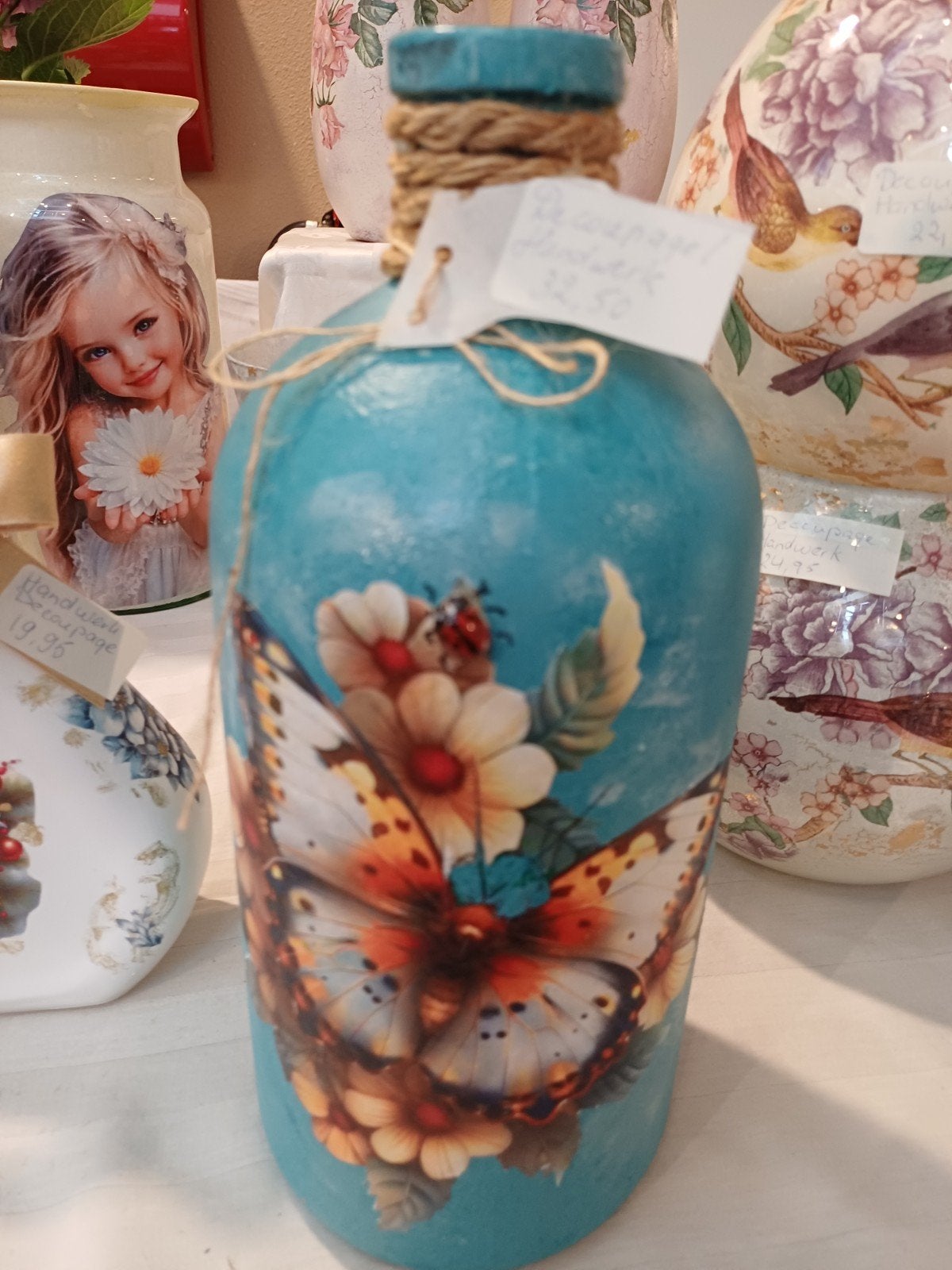 Decoratieve fles met vlinder en bloemen, Ophalen of Verzenden