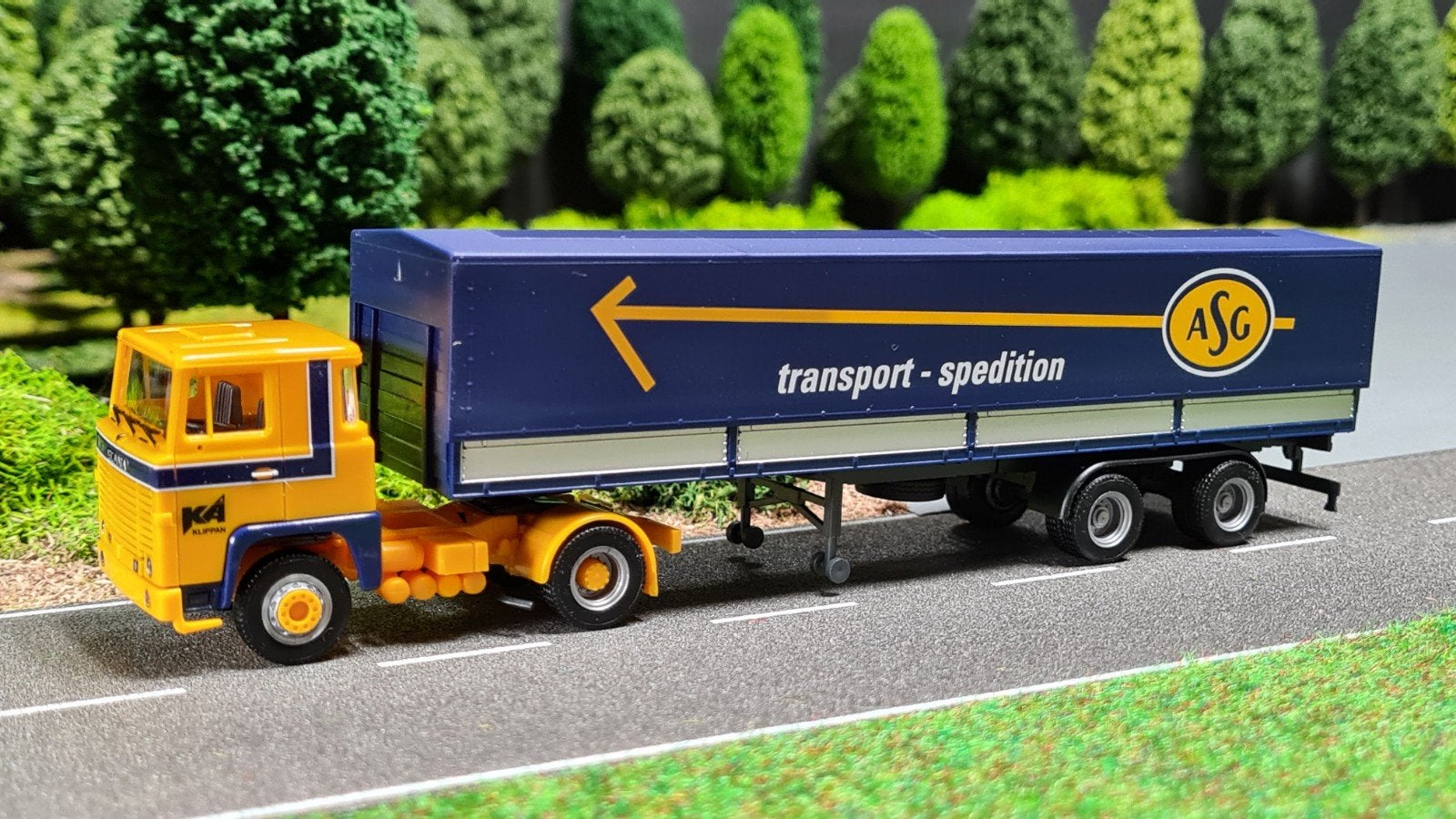 145 Herpa 1:87 KA ASG Scania 141 huifoplegger, Ophalen of Verzenden, Nieuw, Bus of Vrachtwagen, Herpa