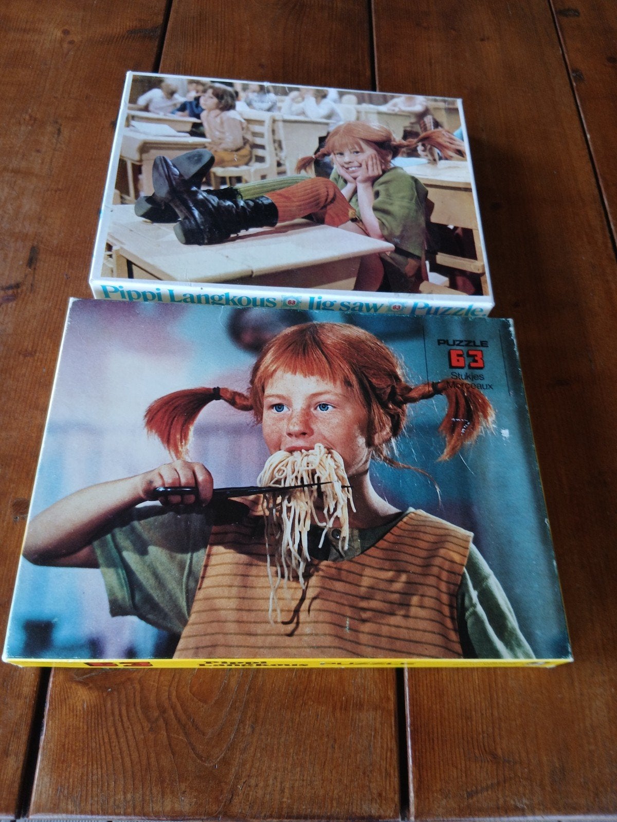 2 pippi langkous puzzels, Ophalen of Verzenden, Meer dan 50 stukjes, Gebruikt