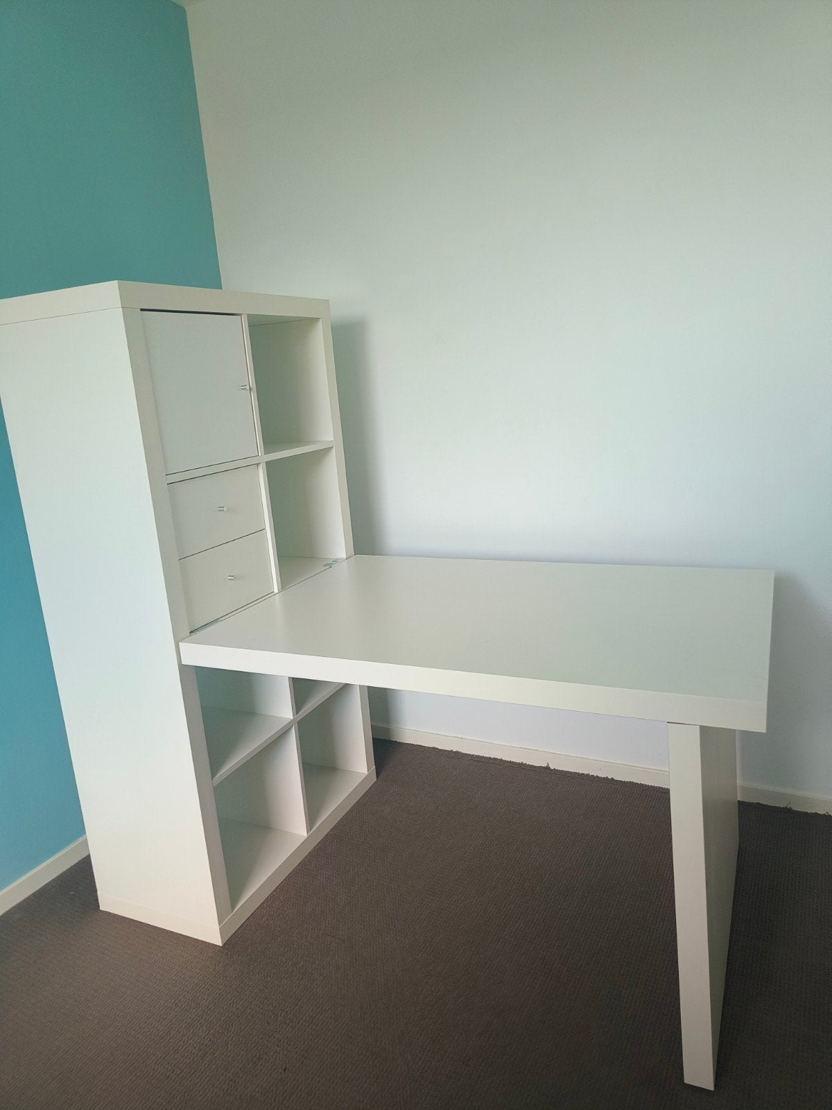 IKEA EXPEDIT / KALLAX bureau met opbergkast | 155 cm | wit, Ophalen, Gebruikt, IKEA, Demontabel