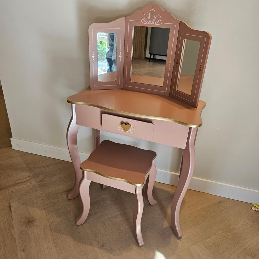 Roze kaptafel met krukje voor meisjes, Ophalen, Minder dan 50 cm, Kinderlijk, speels, Zo goed als nieuw