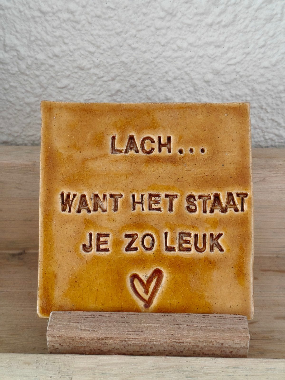 Handgemaakt keramiek tegeltje met leuke spreuk 7,5x7,5cm, Ophalen of Verzenden, Nieuw