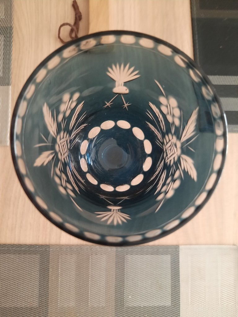Kobalt blauw geslepen kristal wijnglas, Antiek en Kunst, Ophalen of Verzenden