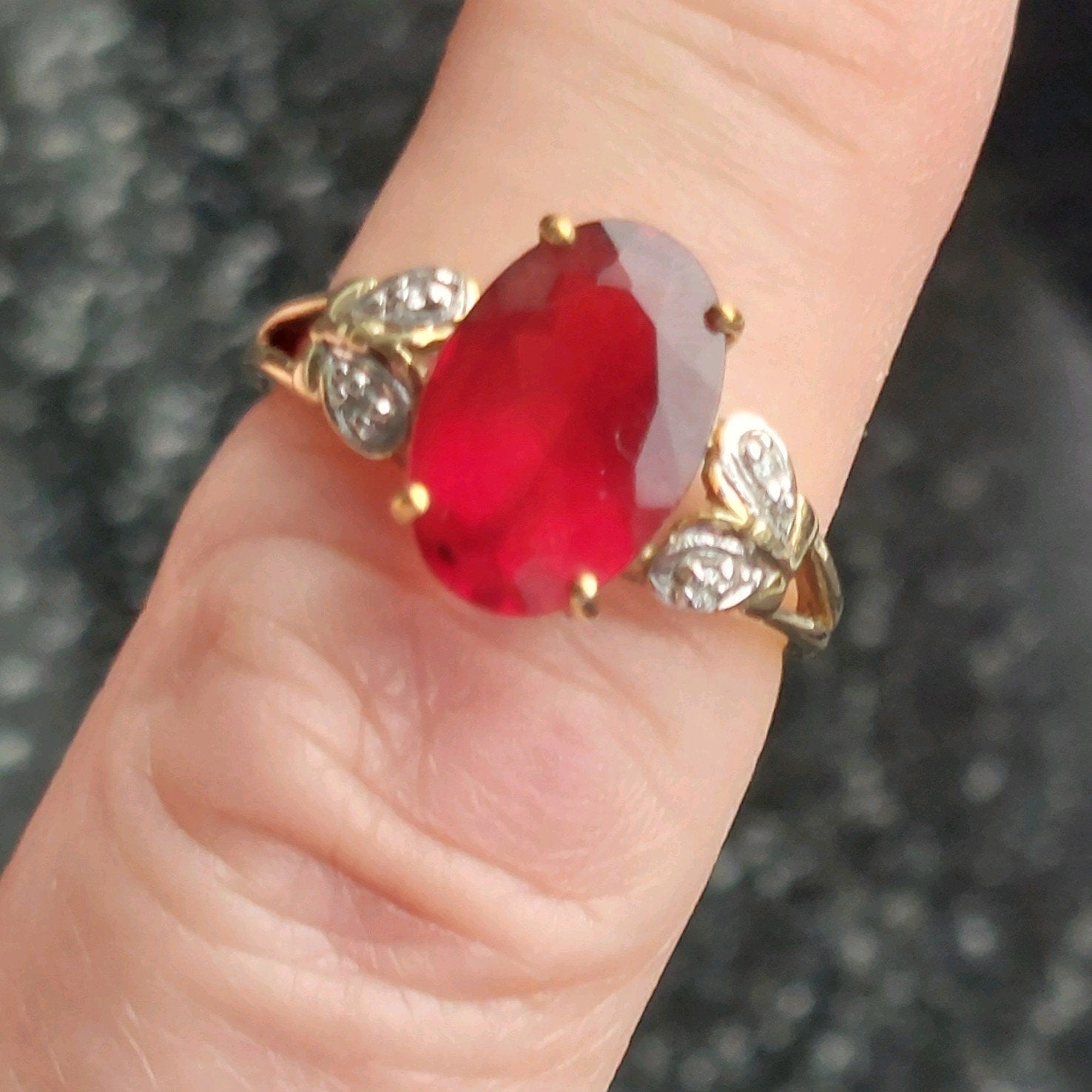 Gecertificeerde geelgouden (375) ring met andesien & diamant, Sieraden, Tassen en Uiterlijk, Ophalen of Verzenden, Zo goed als nieuw