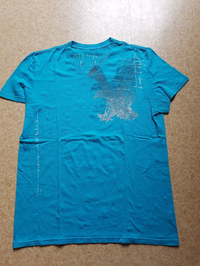 Blauw shirt met print, American Eagle, maat M, American Eagle, Ophalen of Verzenden, Gedragen, Maat 48/50 (M)