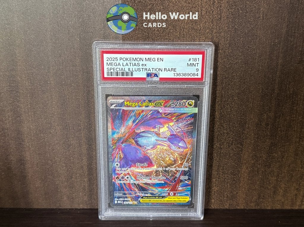 Mega Latias ex SIR 181/132 - PSA 9 - Mega Evolution, Ophalen of Verzenden, Zo goed als nieuw, Losse kaart, Foil