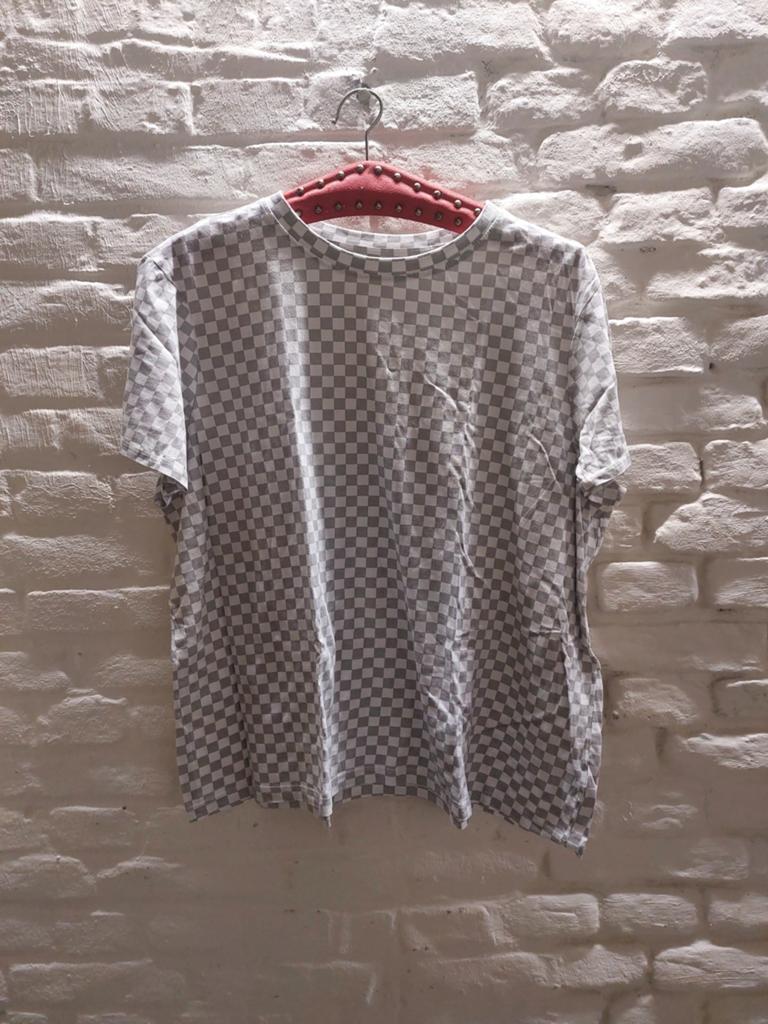 Primark T-shirt met ruitjespatroon - Maat 2XL, Verzenden, Overige maten, Zo goed als nieuw, Grijs