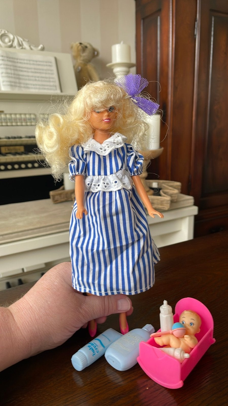 Vintage Barbie Pop Zwanger met Baby en Accessoires, Ophalen of Verzenden, Gebruikt, Barbie