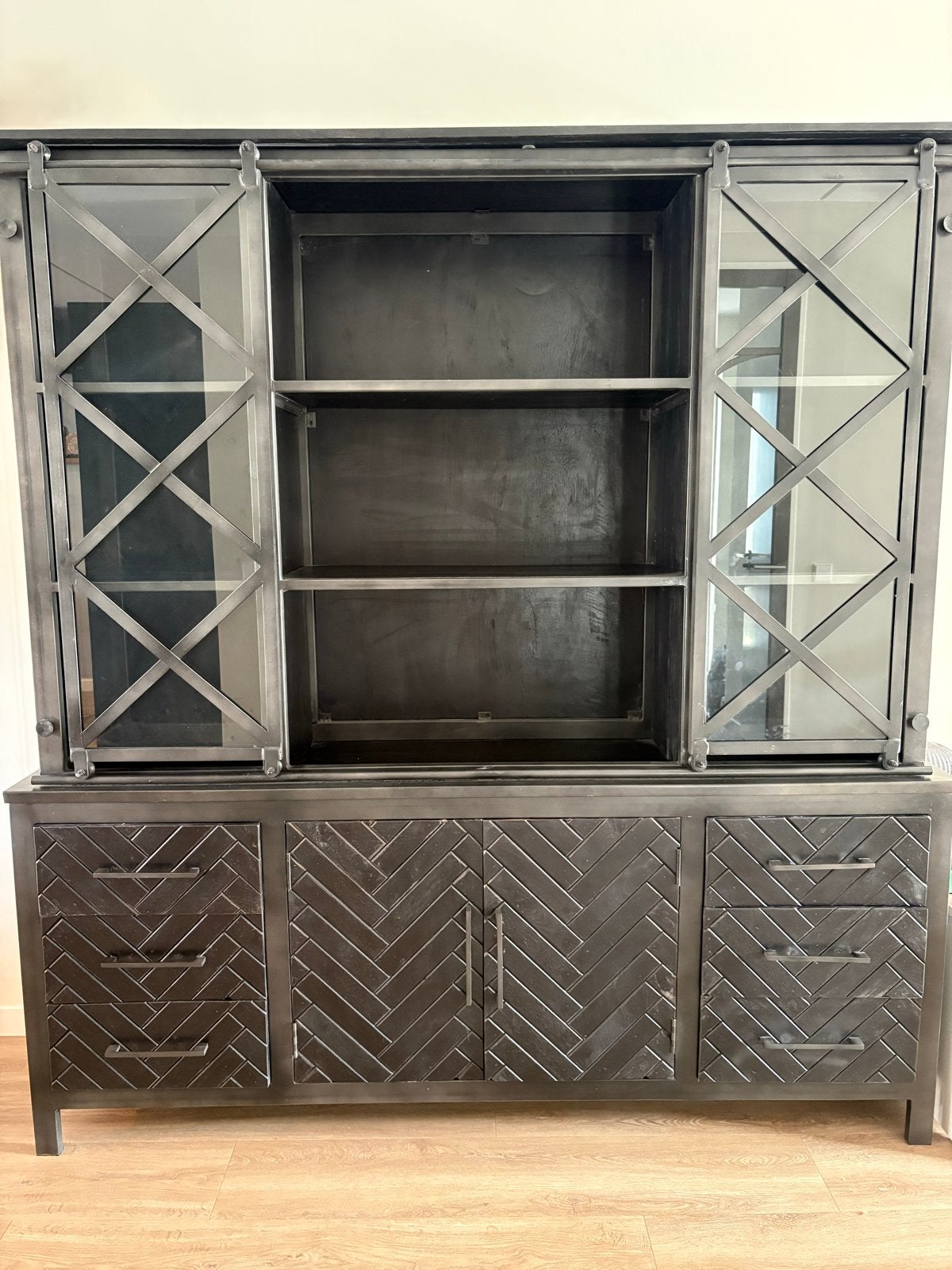 Zwarte kast met deuren en 6 lades - 190x200x50 cm, Gebruikt, 200 cm of meer, 150 tot 200 cm, Ophalen of Verzenden