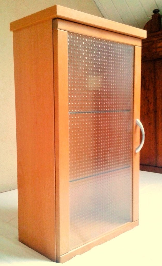 Houten badkamerkastje met glazen deur, Ophalen, (Half)hoge kast, Minder dan 50 cm, Zo goed als nieuw