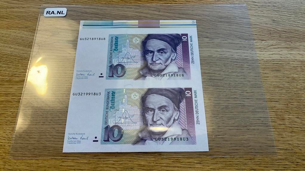 10 Duitse Mark 1999 - 2 biljetten aan elkaar - UNC, Ophalen of Verzenden, Duitsland