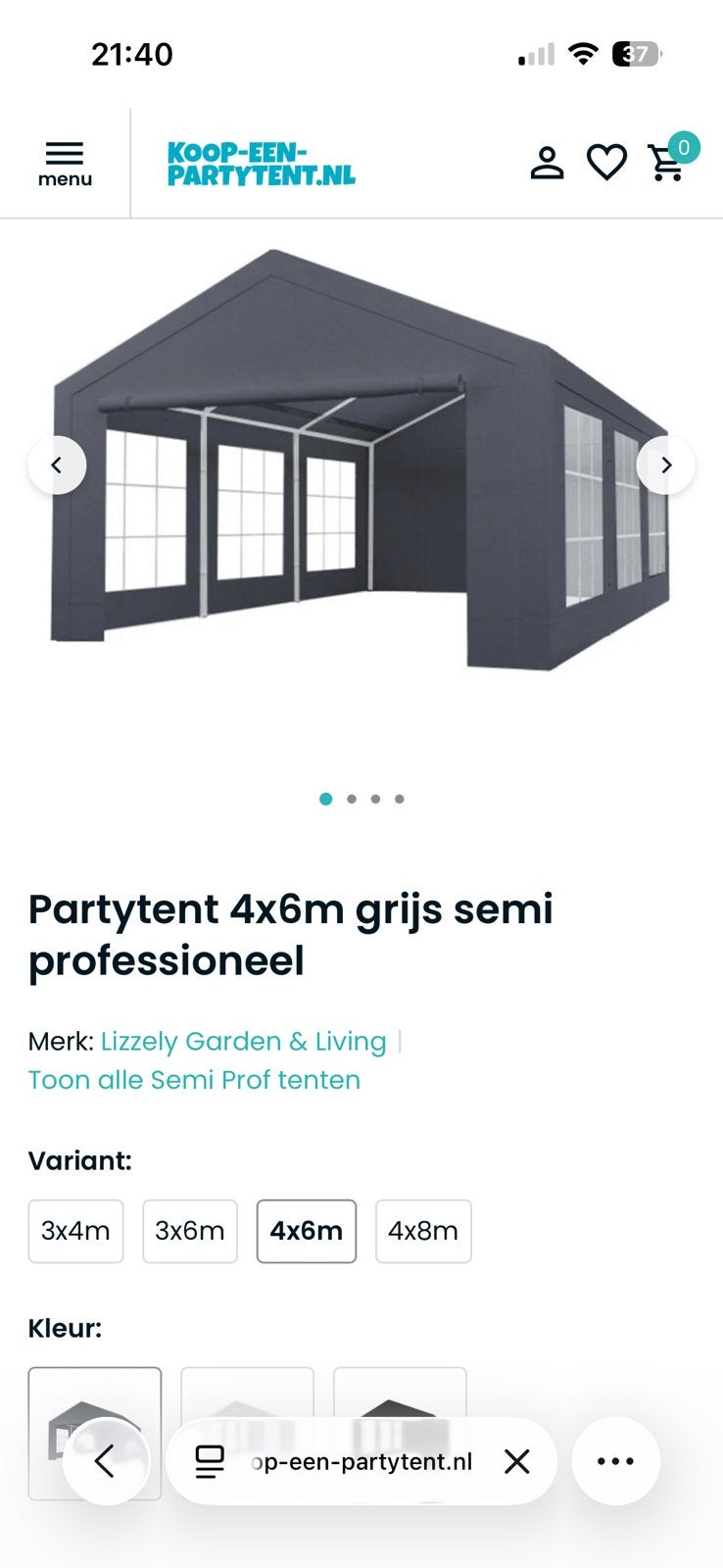 Ruime Party tent 4x6 meter, Ophalen, Partytent, 2 meter of meer, Zo goed als nieuw