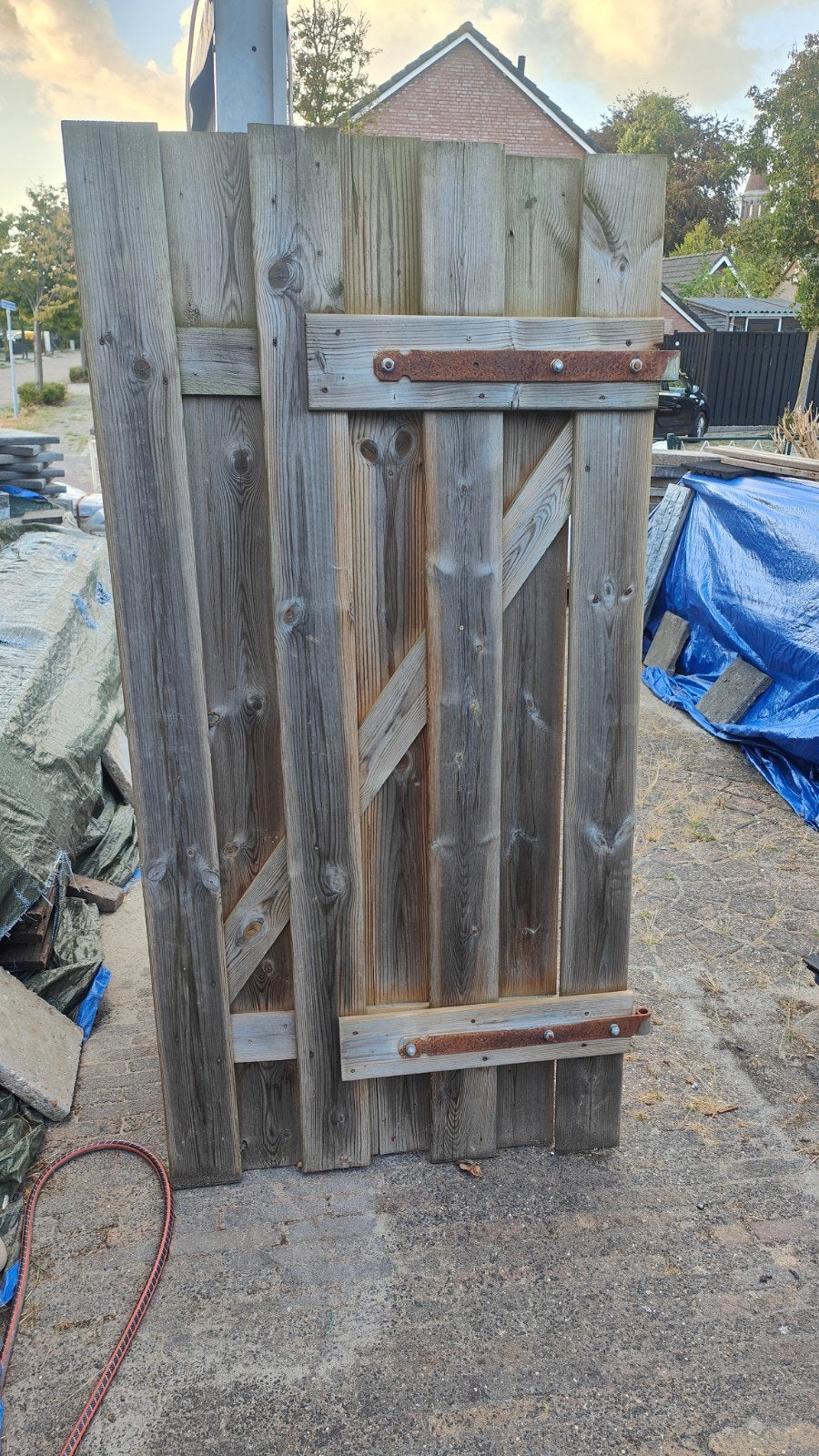 Houten poort 90x180cm met scharnieren, Ophalen, Gebruikt, Minder dan 100 cm, Looppoort