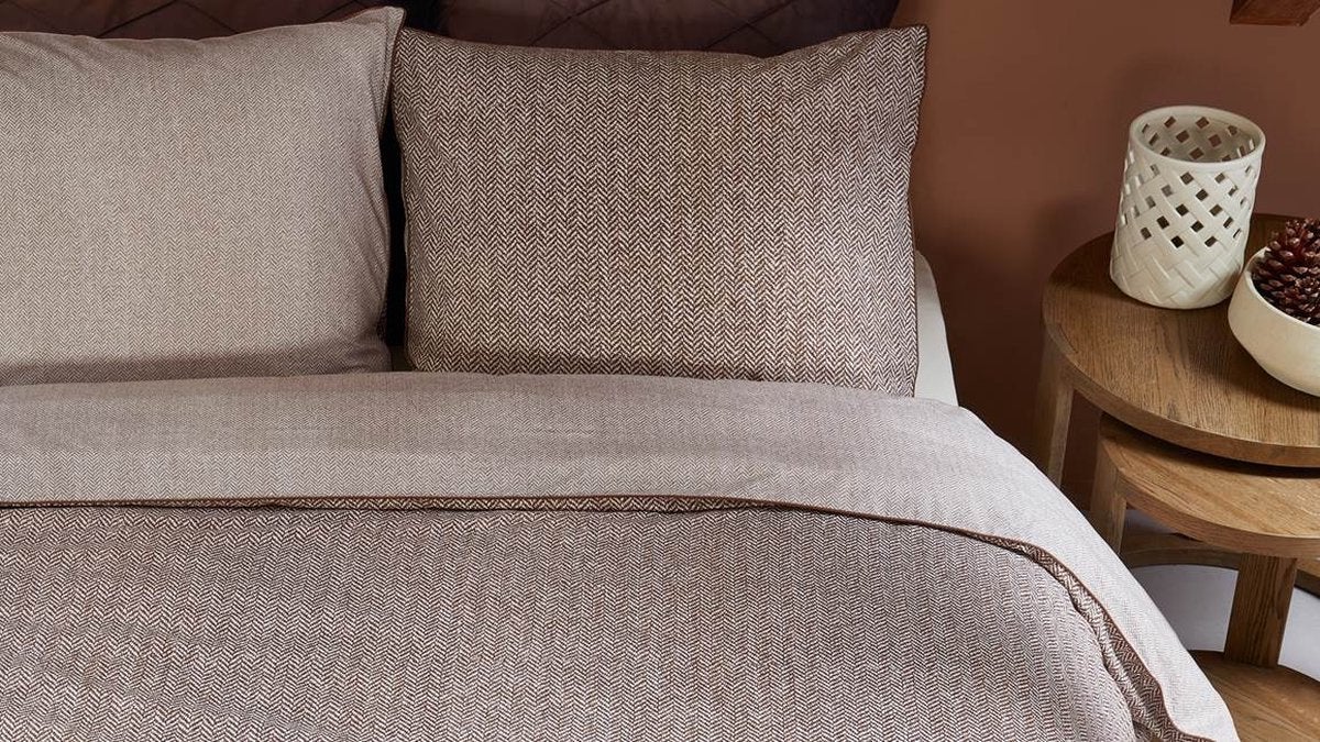 Nieuw Riviera Maison Chevron Weave dekbedovertrek140x200/220, Eenpersoons, Bruin, Dekbedovertrek, Nieuw