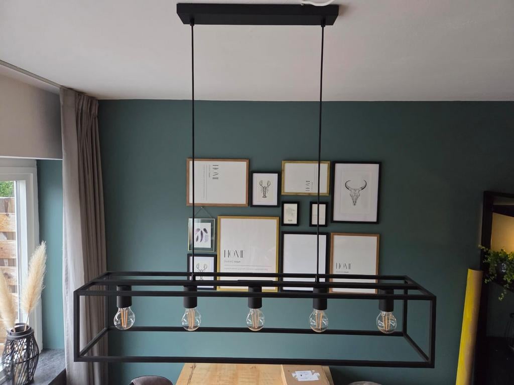 Moderne zwarte hanglamp met 5 bollen - Zo goed als nieuw, Ophalen, Metaal, Modern, Industrieel