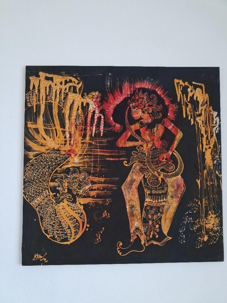 Batikdoek ingelijst als schilderij, Ophalen