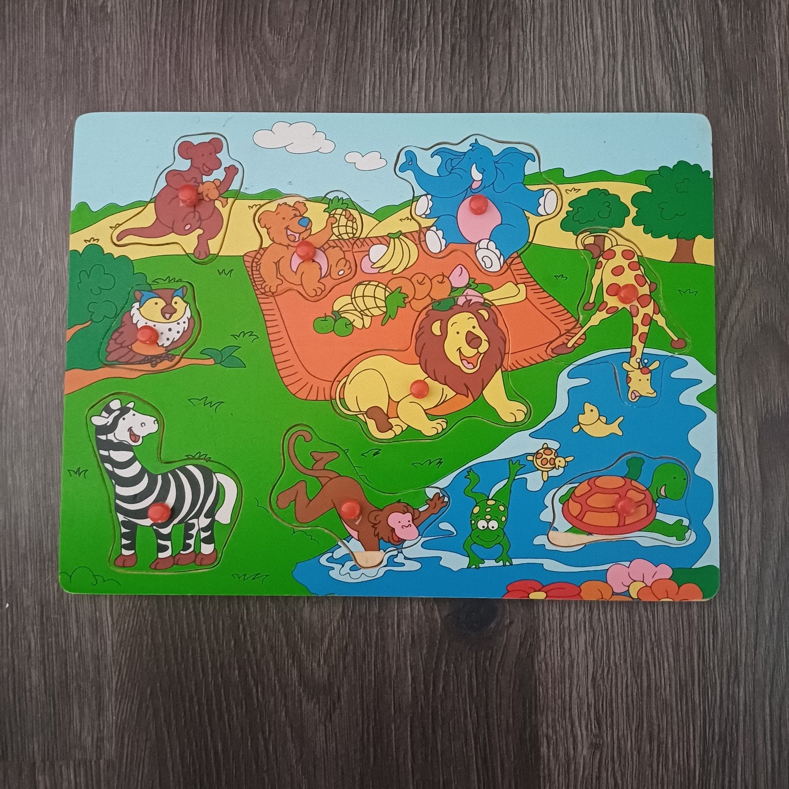 Houten Dierenpuzzel met Knoppen - Educatief Speelgoed, Gebruikt, Ophalen of Verzenden, Van hout, Minder dan 10 stukjes