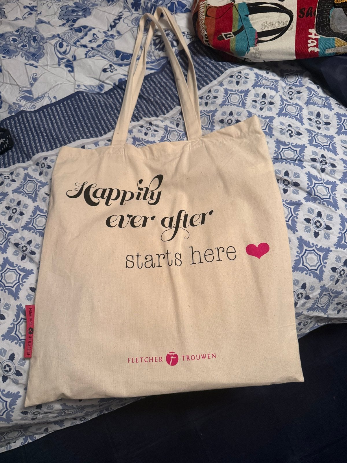 Katoenen tas - Fletcher Trouwen - Happily ever after, Ophalen of Verzenden, Nieuw, Beige, Shopper