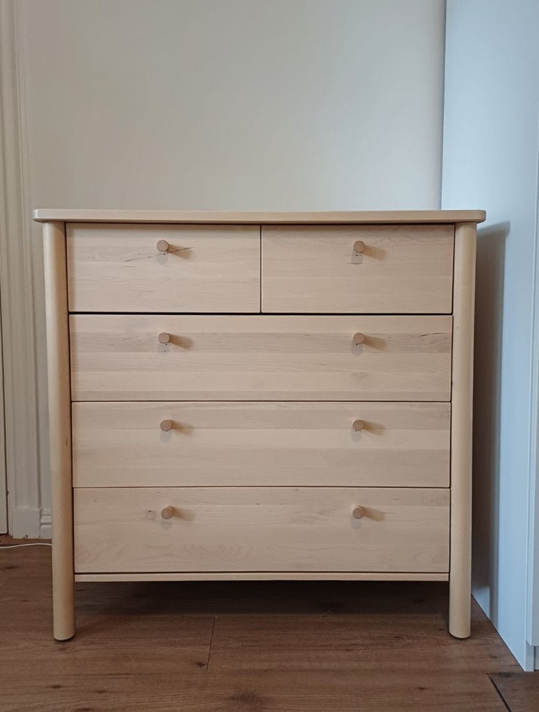 BJÖRKSNÄS Chest of drawers 5 drawers, birch wood, Ophalen, 5 laden of meer, 50 tot 100 cm, Zo goed als nieuw