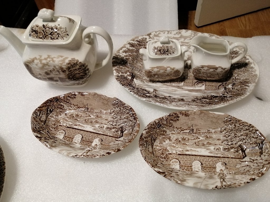 Bridge Scènes brown servies delen. 1xovale serverschaal, Ophalen of Verzenden