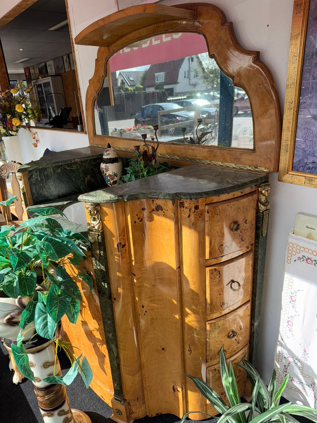 Prachtig antiek wasmeubel groen marmer Art Deco, Ophalen of Verzenden