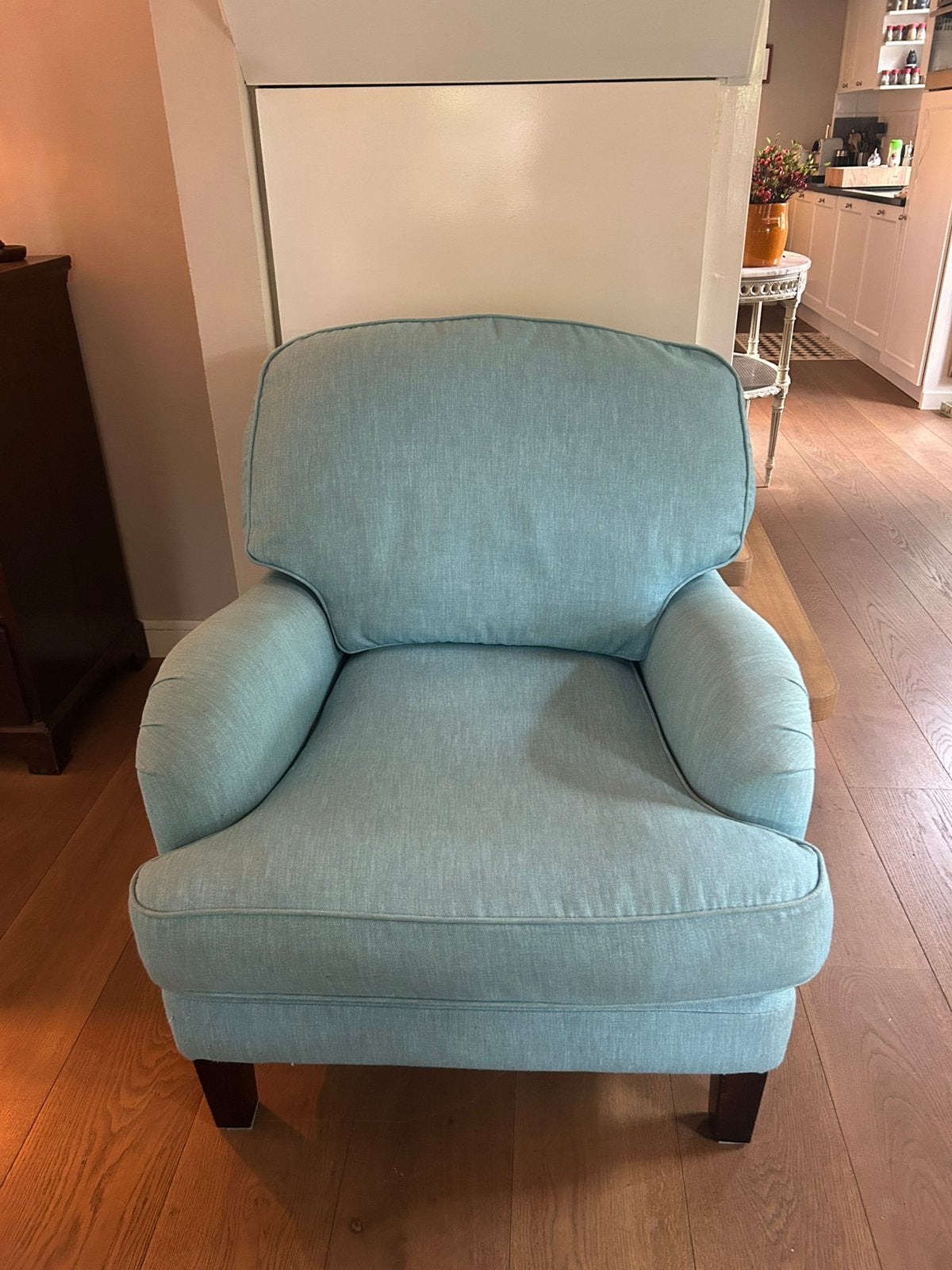 Comfortabele fauteuil Turquois, Ophalen, Gebruikt, 100 tot 125 cm, 75 tot 100 cm
