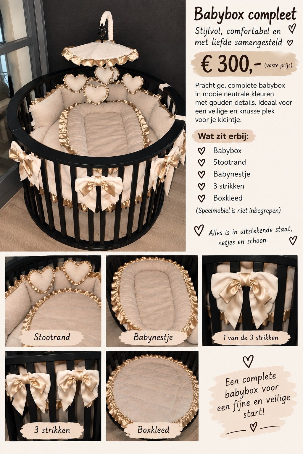 babybox inclusief bijpassende boxbekleding, Kinderen en Baby's, Ophalen, Zo goed als nieuw, Rond, In hoogte verstelbaar