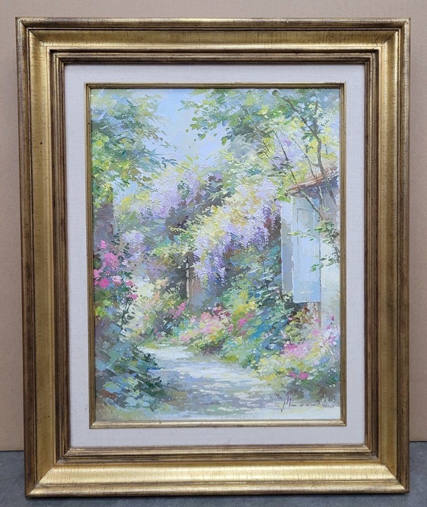 Johan MESSELY, het tuinpad, Ophalen of Verzenden, Gesigneerd, Olieverf, Doek