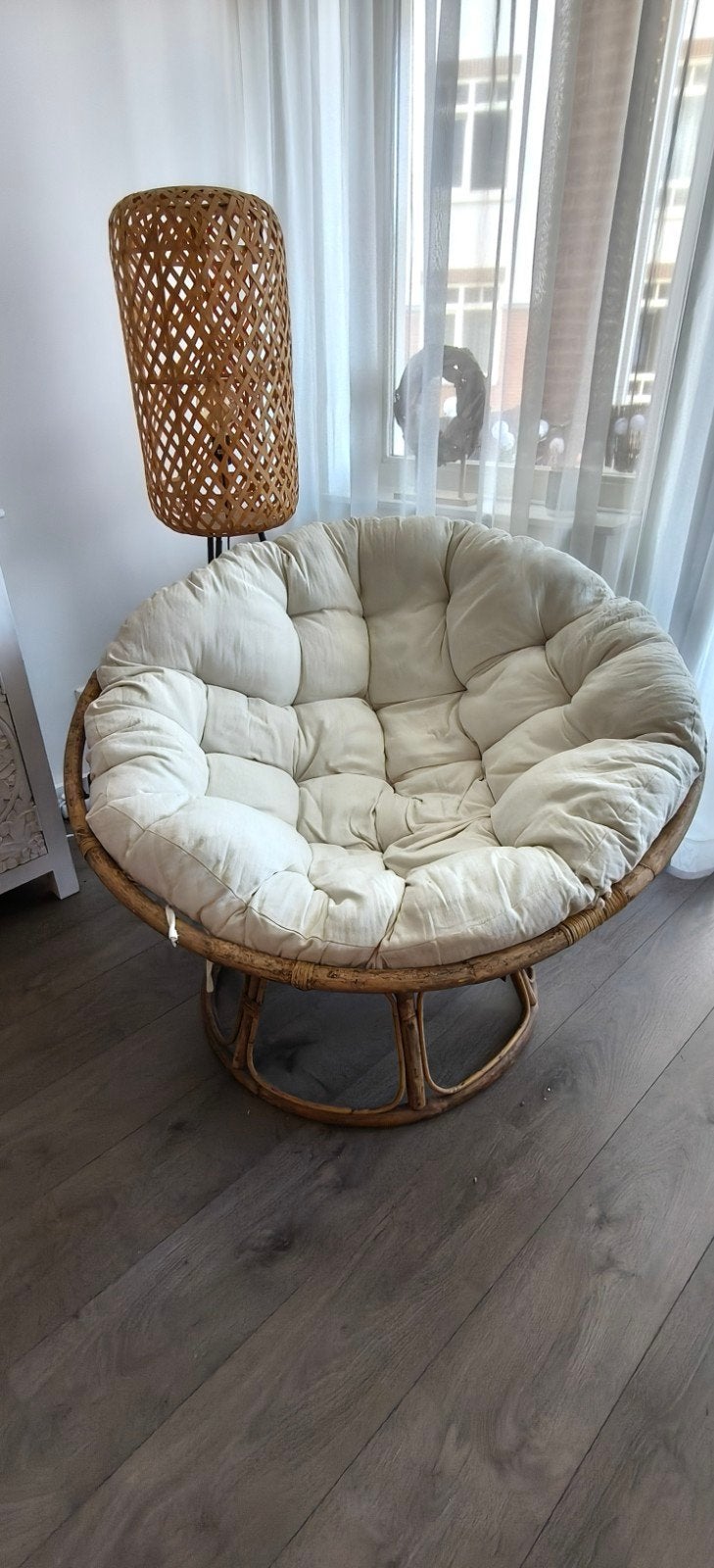 Papasan stoel rotan met dik crème kussen, Huis en Inrichting, Ophalen, Gebruikt