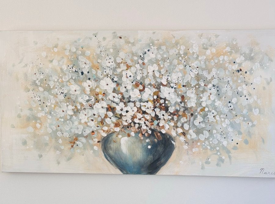 Modern schilderij bloemenvaas 140x69 cm, Antiek en Kunst, Kunst | Schilderijen | Modern, Ophalen, Acrylverf, Gesigneerd, Bloemen