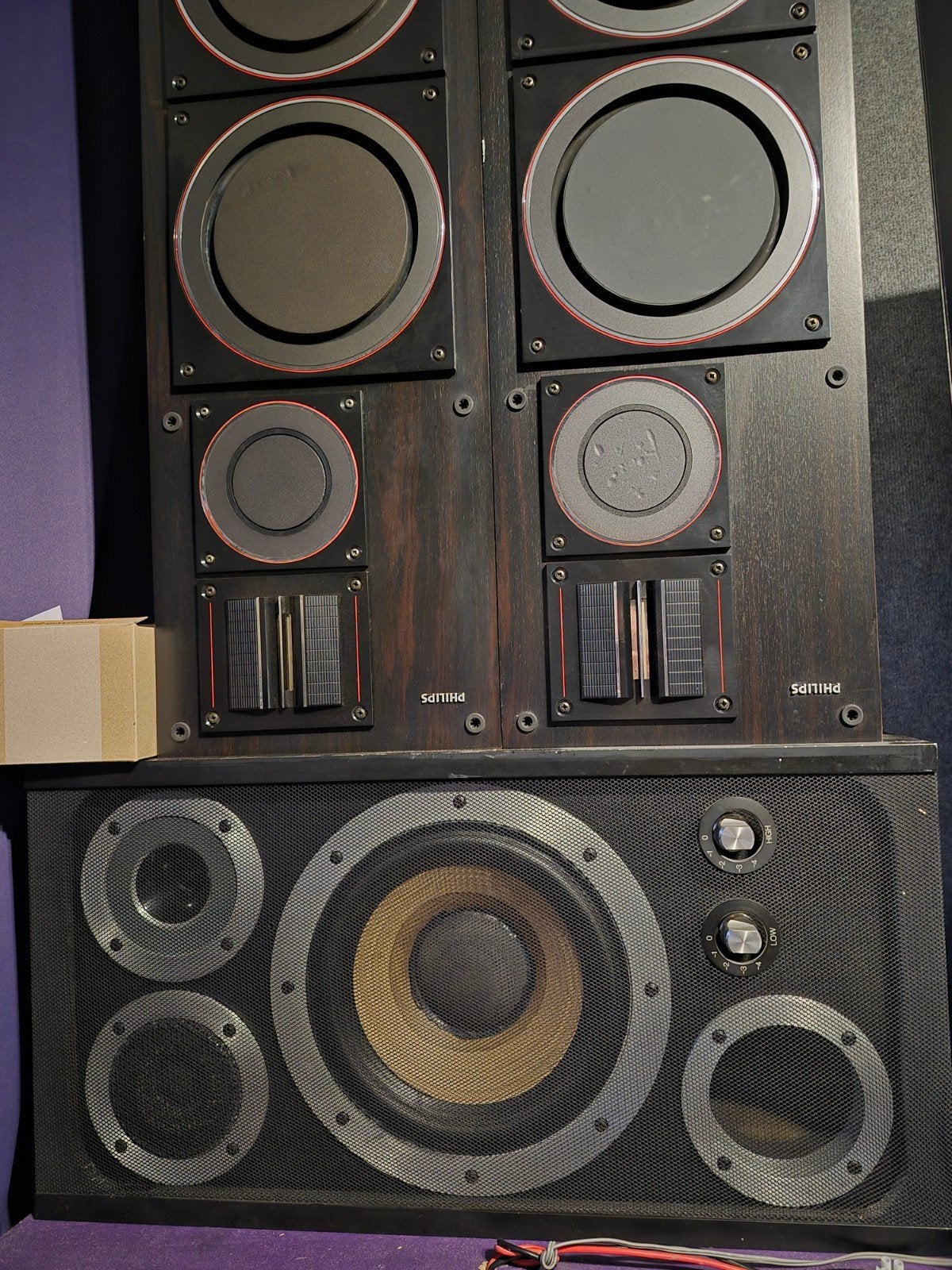 Wharfedale E50 Speakers 1979 Zwart - Uitstekende Staat, Gebruikt, 60 tot 120 watt, Front, Rear of Stereo speakers, Ophalen
