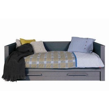 WOOOD bed Dennis Grijs 73x101x219cm incl Lade+2x matras, Huis en Inrichting, Slaapkamer | Bedden, Ophalen, Gebruikt, 90 cm, Eenpersoons