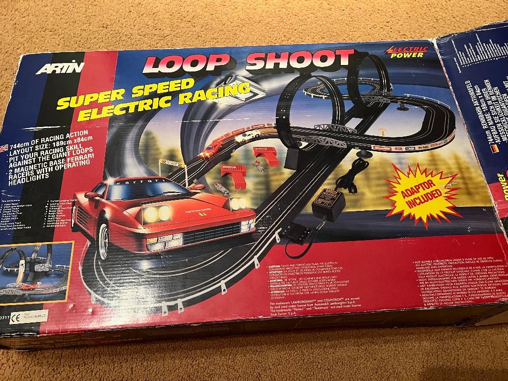 Artin Superloop auto racebaan speedway 2 GROTE dozen vol, Racebaan, Zo goed als nieuw, Elektrisch, Met looping