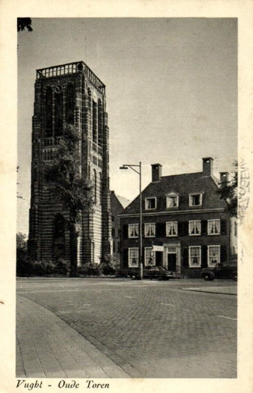 Vught, Oude Toren - auto - 1949 gelopen, Ophalen of Verzenden, 1940 tot 1960, Gelopen, Noord-Brabant