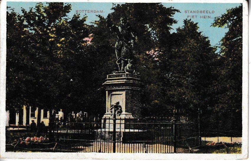 ROTTERDAM - STANDBEELD PIET HEIN, Verzamelen, Ansichtkaarten | Nederland, Ophalen of Verzenden, 1920 tot 1940, Gelopen, Zuid-Holland