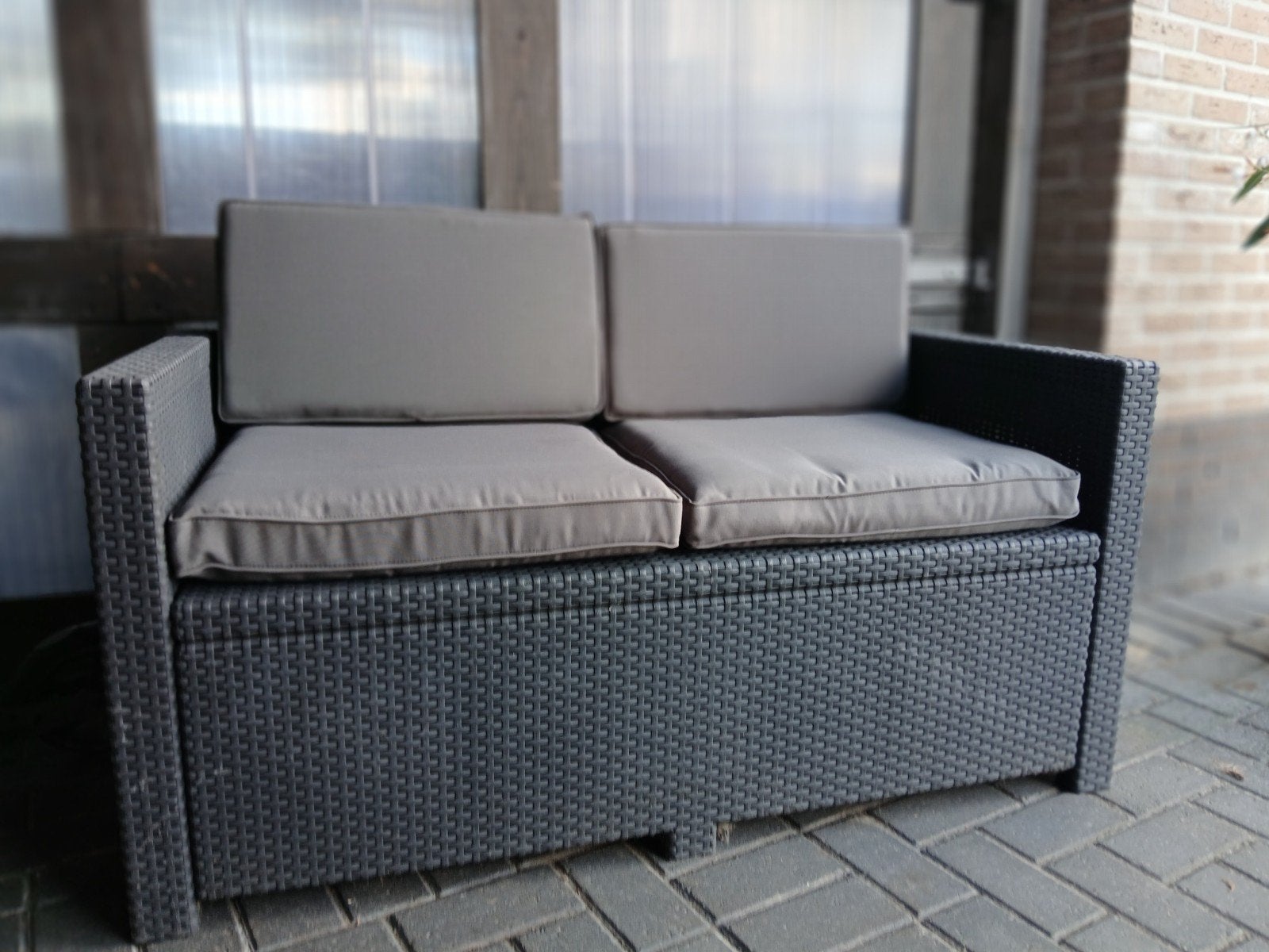 Comfortabele tweepersoons loungebank met kussens, Ophalen, Gebruikt