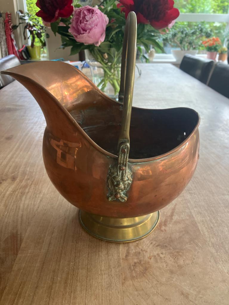 Antieke Koperen Kolenemmer met Handvat, Ophalen, Koper