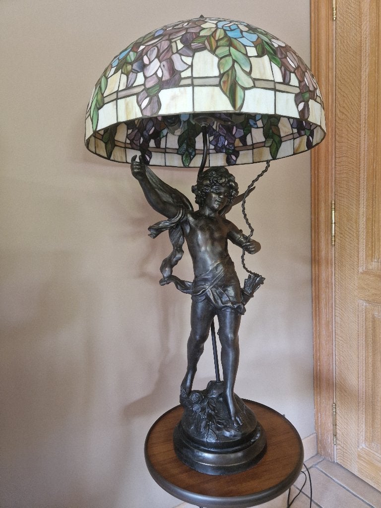 Prachtige antieke gesigneerde  bronzen hoge lamp, Antiek en Kunst, Ophalen