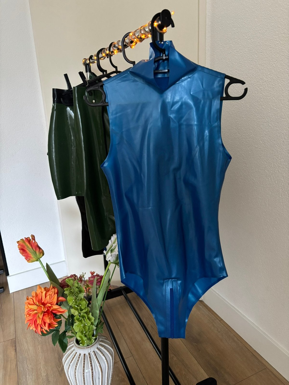 Bodysuit (3way-zipper) / Latex / Maat S, Verzenden, Blauw, Body of Korset
