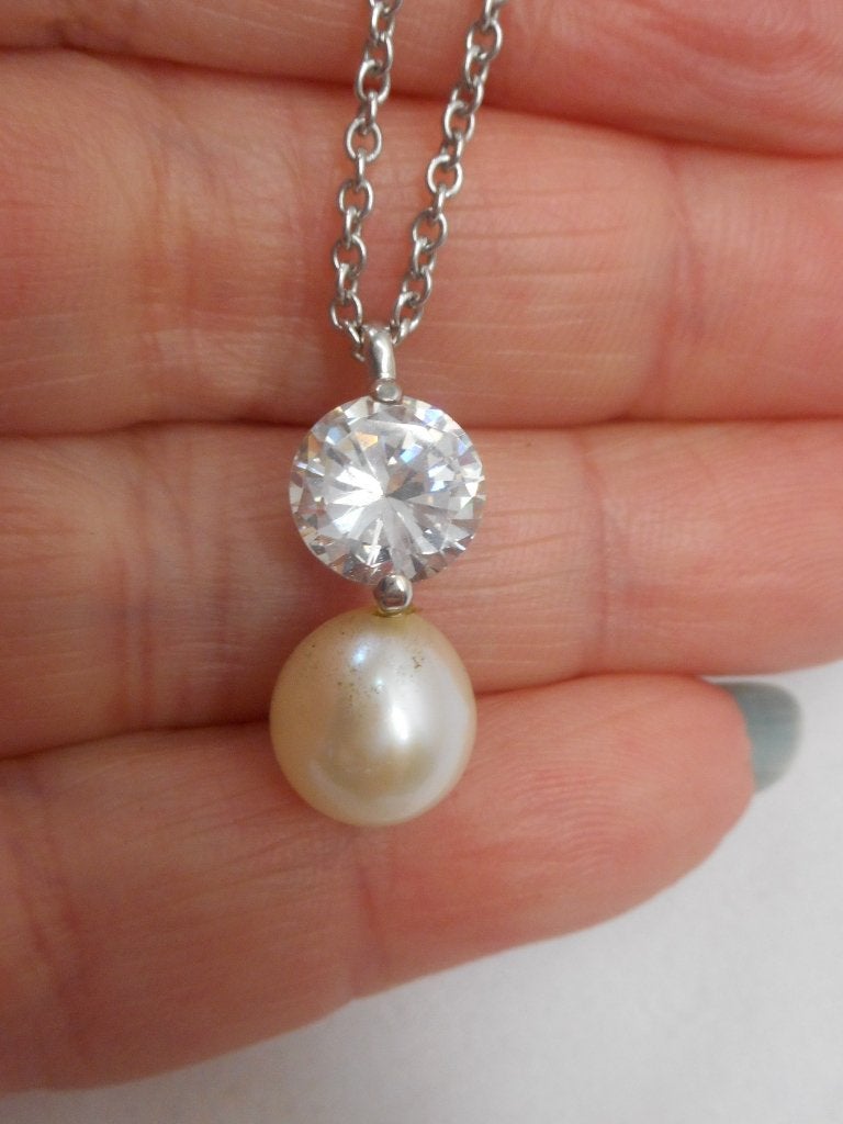 Zilveren ketting met hangertje steen en echte parel nr.598, Sieraden, Tassen en Uiterlijk, Kettingen, Met hanger, Verzenden, Zo goed als nieuw