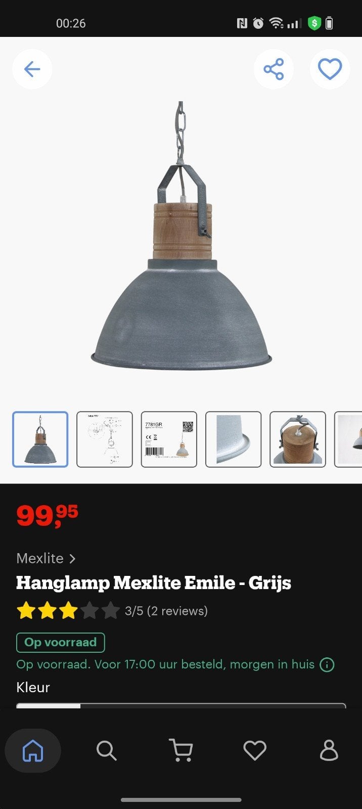 Mexlite Emile Hanglamp - Grijs, Industrieel Design, Ophalen, Nieuw