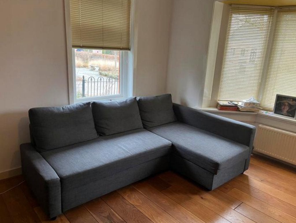 IKEA Friheten hoekbank slaapbank met opberger ZGAN, Ophalen, Tweepersoons, 140 cm, Zo goed als nieuw