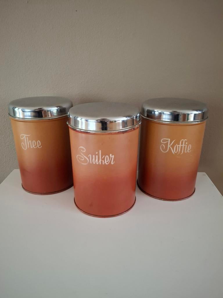 Set van 3 vintage Brabantia bussen - Thee, Suiker, Koffie, Antiek en Kunst, Ophalen of Verzenden