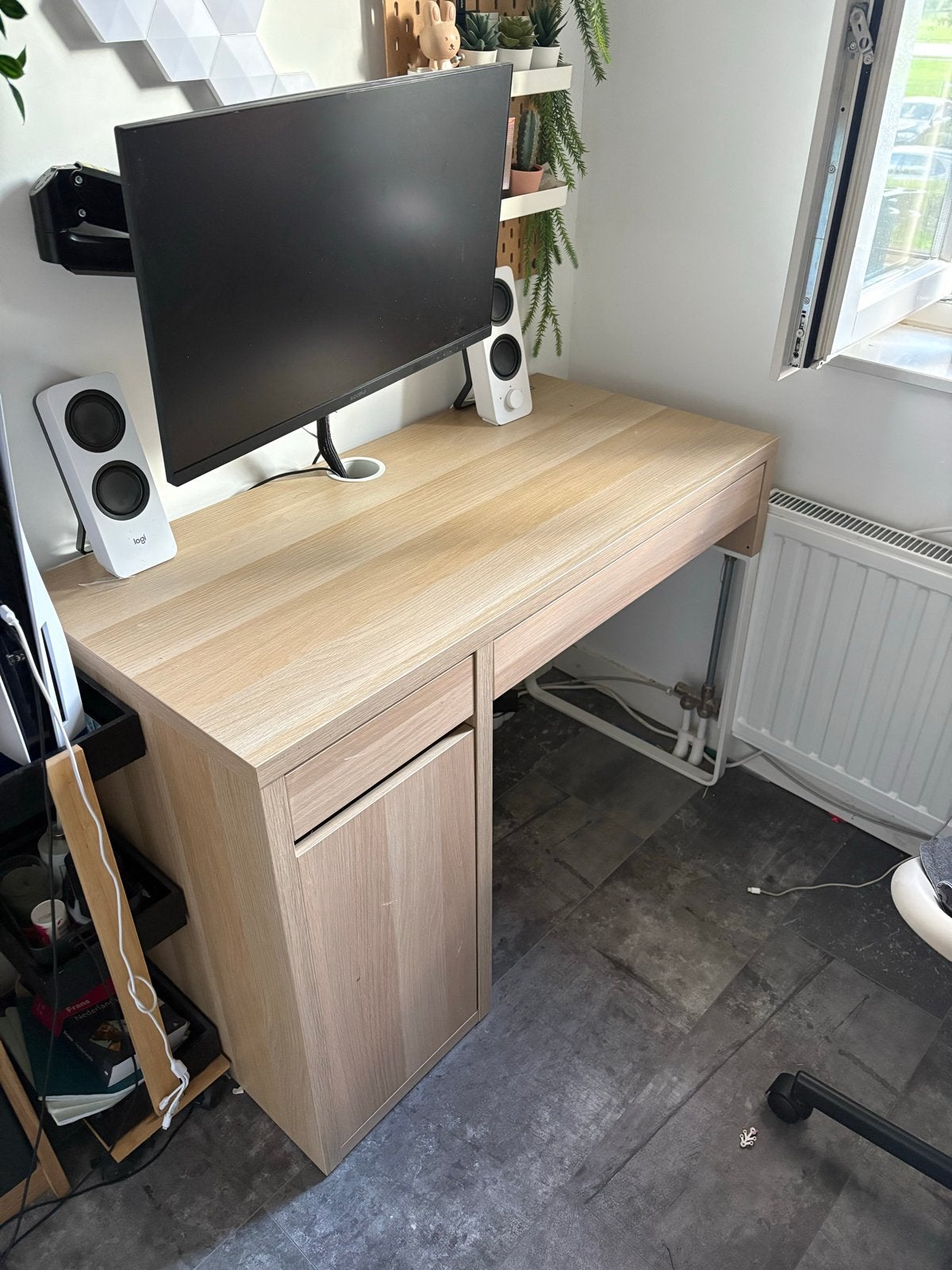 IKEA Micke Bureau Wit gelazuurd eikeneffect, nieuwstaat!, Ophalen, 105 cm, Hout, Demontabel